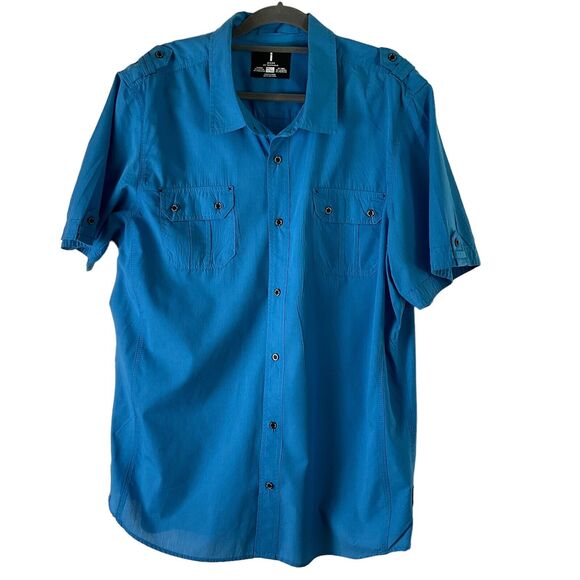 Men's XXL Blue Button-Up Shirt Jeans by Buffalo Short Sleeve Casual Fit New - Picture 1 of 12